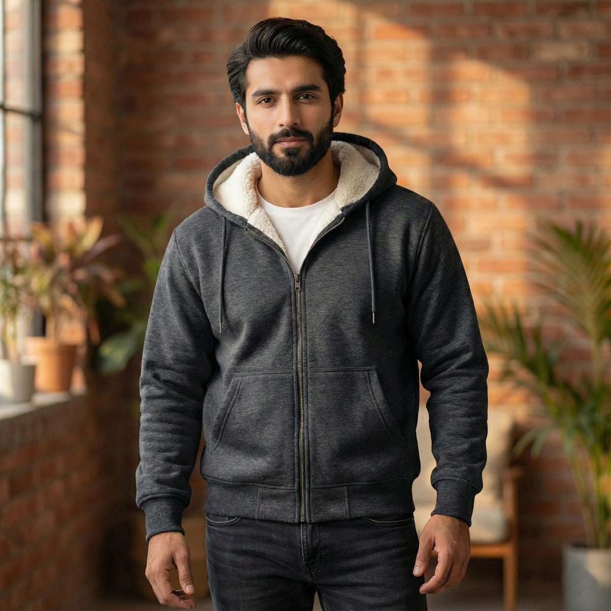 Marcar Sherpa Hoodie (Charcoal Grey)