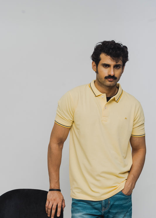 M Emblem Stretch Polo Tipping Collar (Lemon)