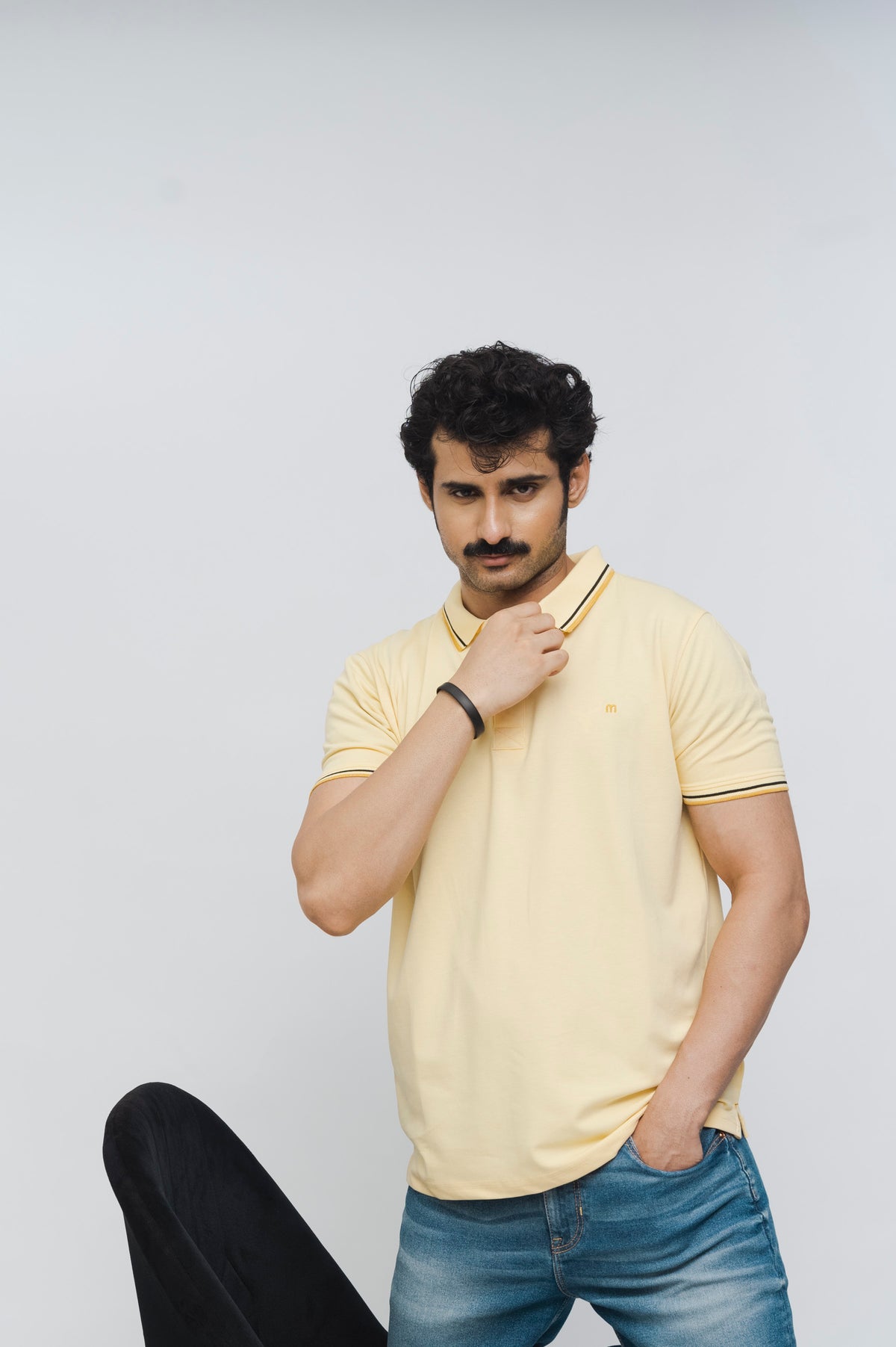 M Emblem Stretch Polo Tipping Collar (Lemon)