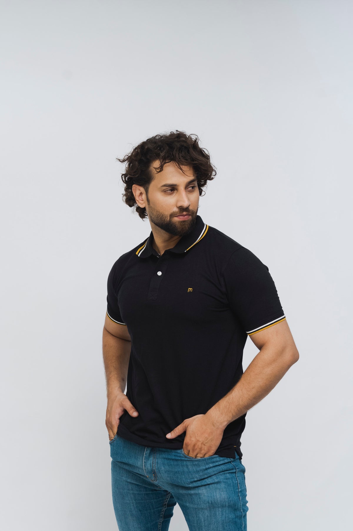 M Emblem Stretch Polo Tipping Collar (Black)