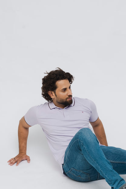 M Emblem Stretch Polo Tipping Collar (Lilac)