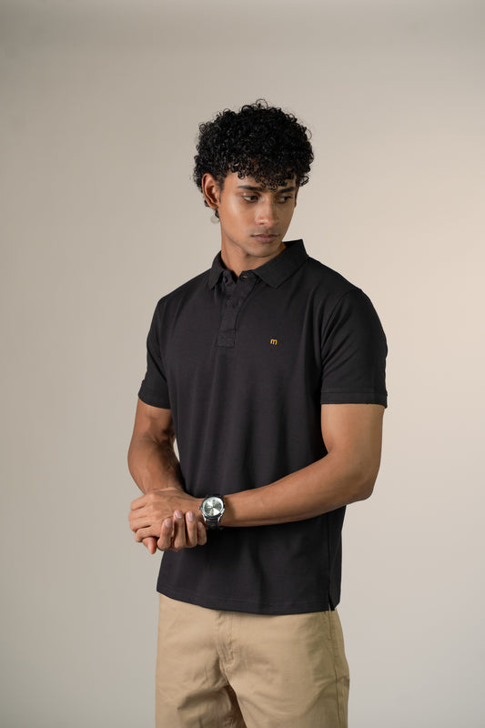 M Emblem Stretch Polo (Black)
